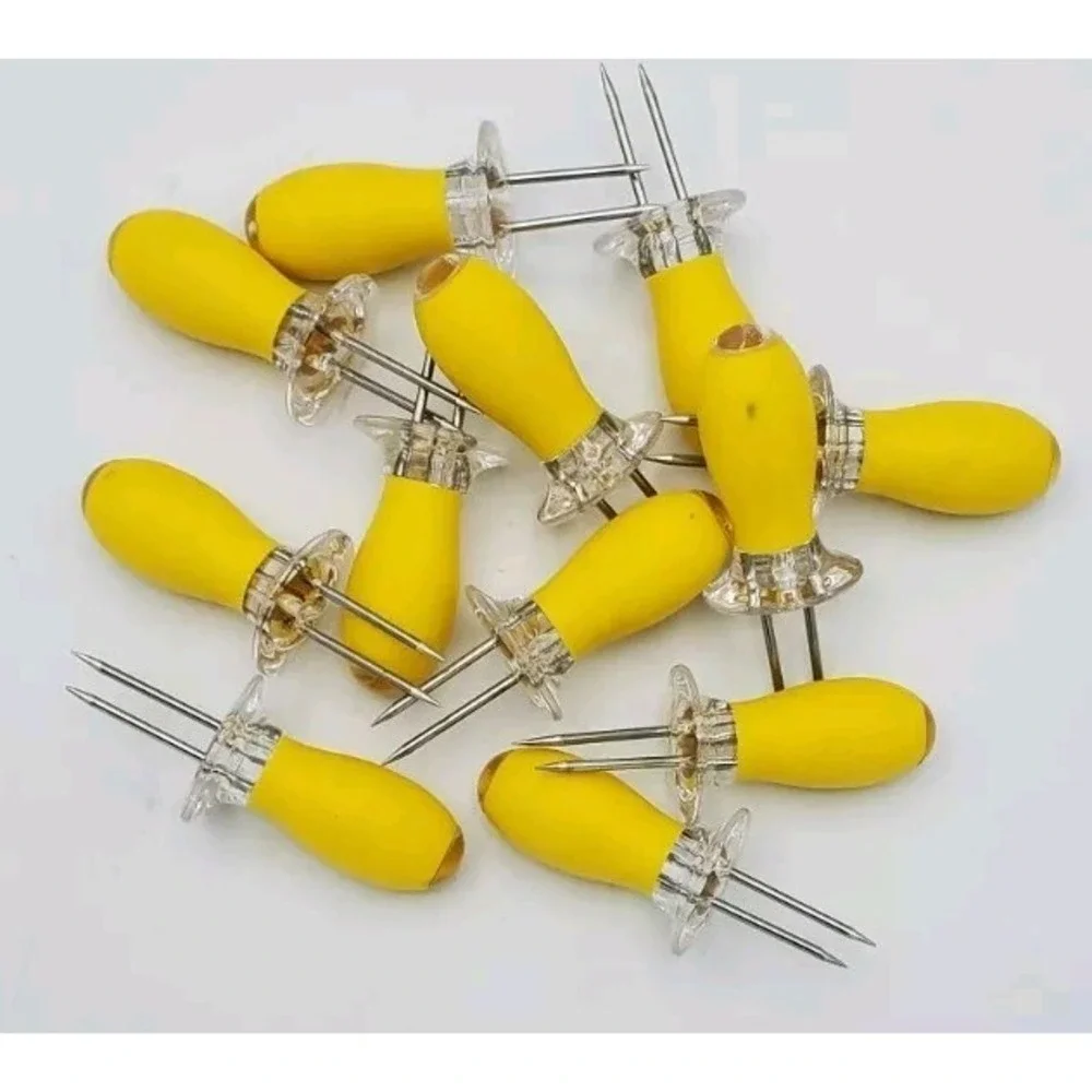 Jumbo Soft Grip Corn On The Cob Holders Handles 6 Pair Yellow &‎ Clear Plastic